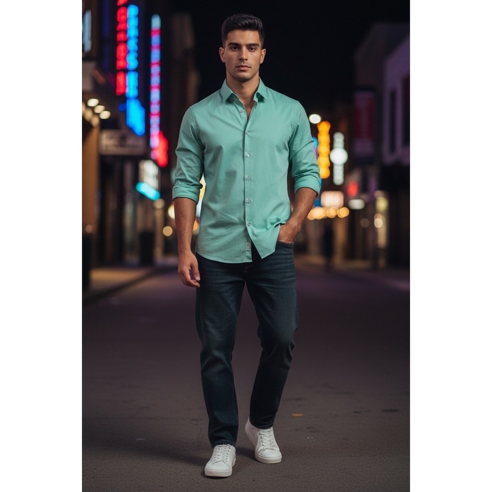Axist Button Down Shirt Men Large Mint Green Excellent Micro Stripe Long Sleeve